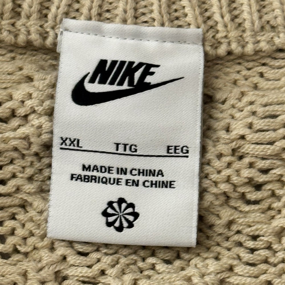 Nike Sweater Men's XXL Sportswear Life Cable Knit Rattan Cream Wool Swoosh Logo - Picture 3 of 8